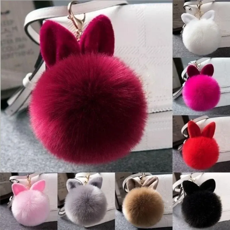 Rabbit Chain Fur Woman Bag Charms Keyring Car Pendant Holder Jewelry New Fluffy Bunny Toys Ear Keychain
