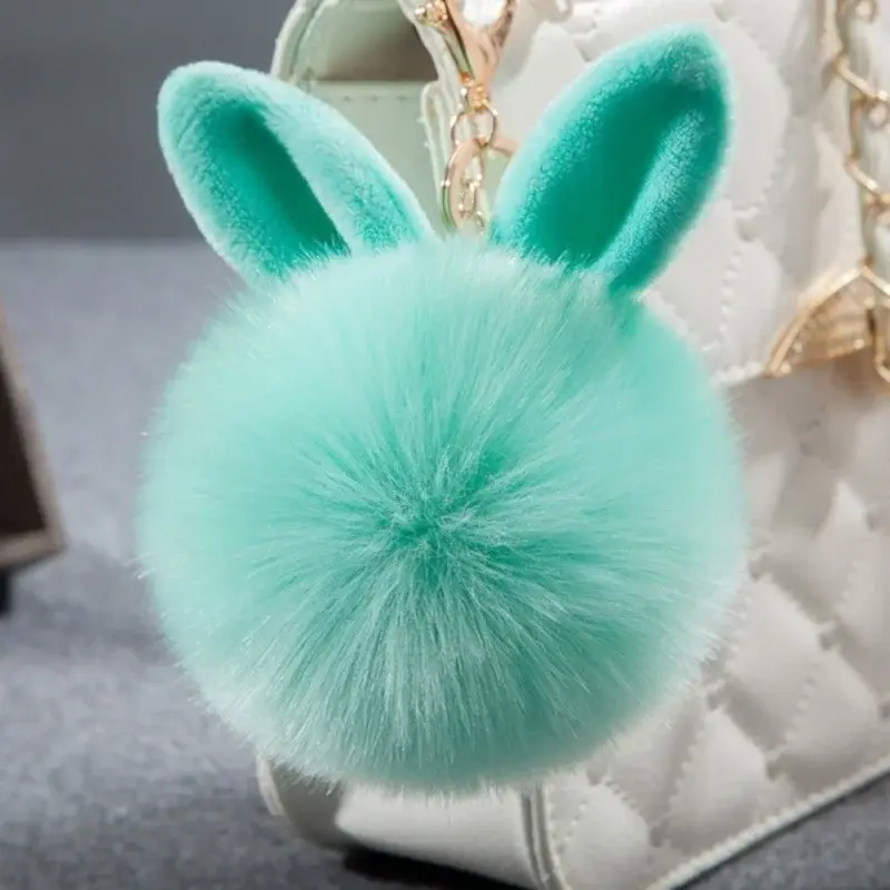 Rabbit Chain Fur Woman Bag Charms Keyring Car Pendant Holder Jewelry New Fluffy Bunny Toys Ear Keychain