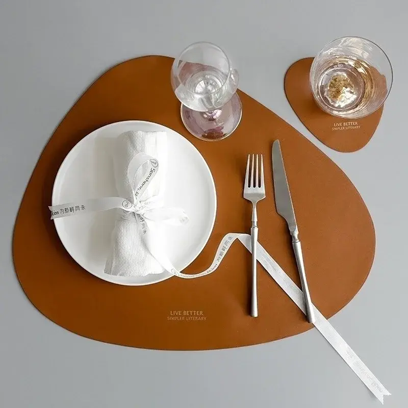 2pcs/set Leather Tableware Mat Dinner Pad Waterproof Table Mat Insulation Coaster Placemats for Restaurant Kitchen Home 2023