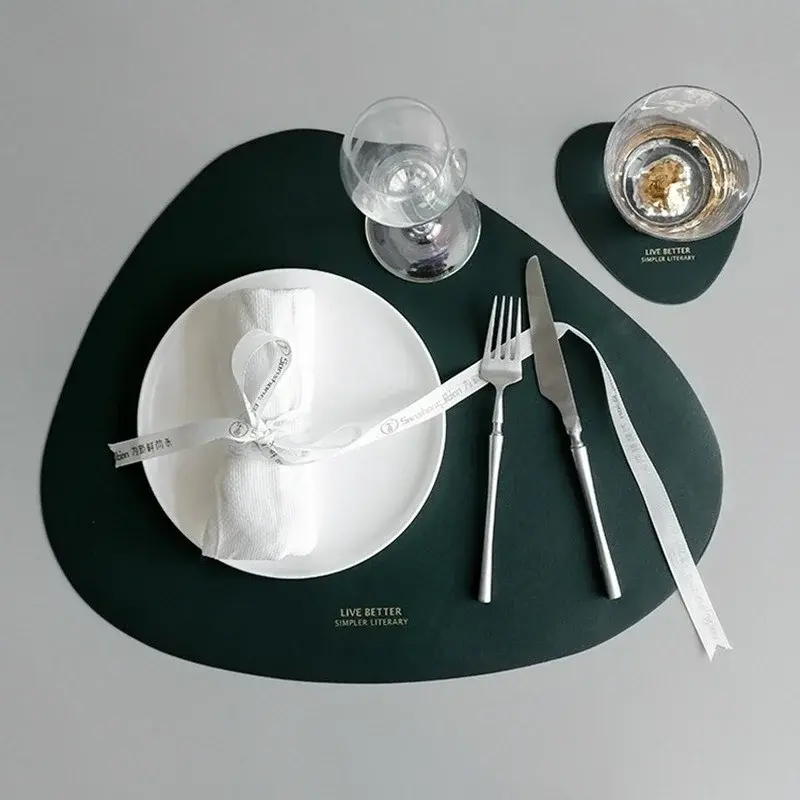 2pcs/set Leather Tableware Mat Dinner Pad Waterproof Table Mat Insulation Coaster Placemats for Restaurant Kitchen Home 2023