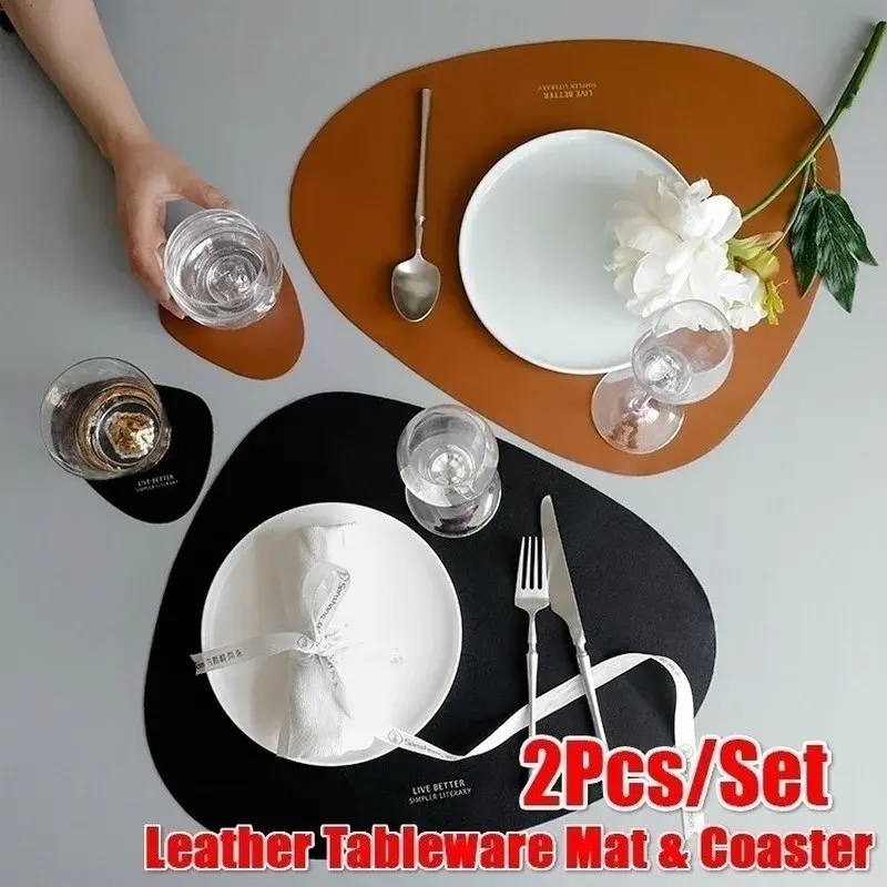 2pcs/set Leather Tableware Mat Dinner Pad Waterproof Table Mat Insulation Coaster Placemats for Restaurant Kitchen Home 2023