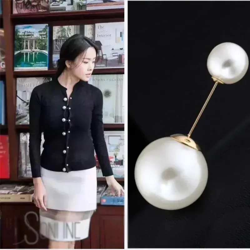 New Large Double Headed Pearl Insert Pin Collar Brooch One Line Breast Pin Cardigan Scarf Shawl Neck Brooch Fashion Jewelry
