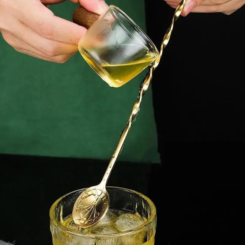 New 1/4pcs Long Handle Cocktail Mixing Spoon Fork Stainless Steel Whisky Stir Rod Bartender Muddlers Kitchen Bar Accessories