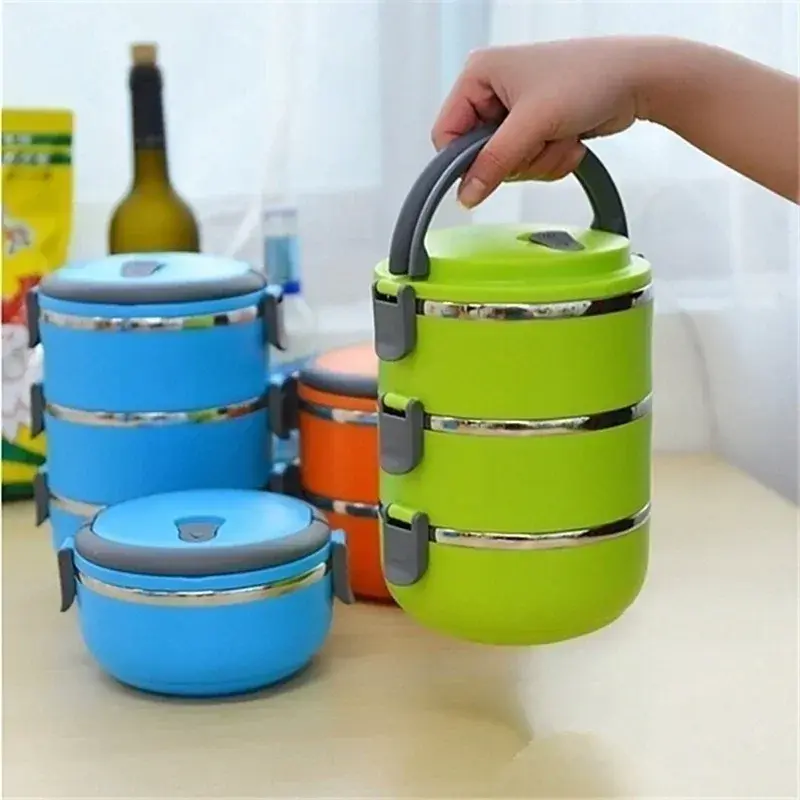 Kids Lunch Box 1/2/3/4 Food Container Round Color Random Portable Stainless Steel Insulated Lunch Box