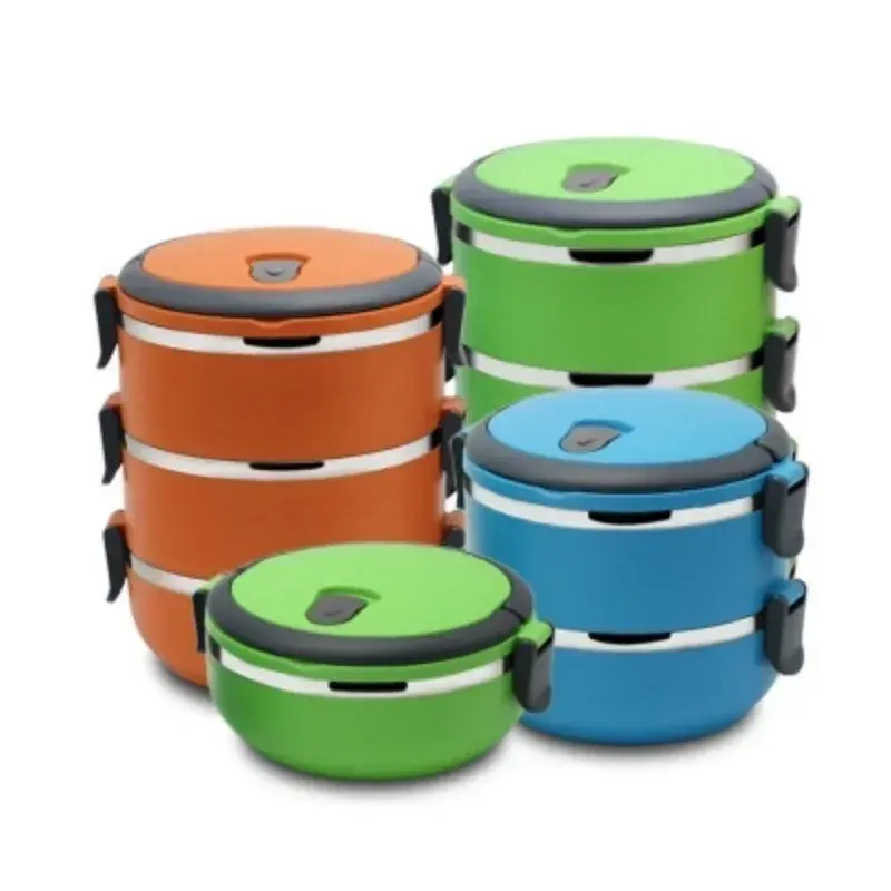 Kids Lunch Box 1/2/3/4 Food Container Round Color Random Portable Stainless Steel Insulated Lunch Box