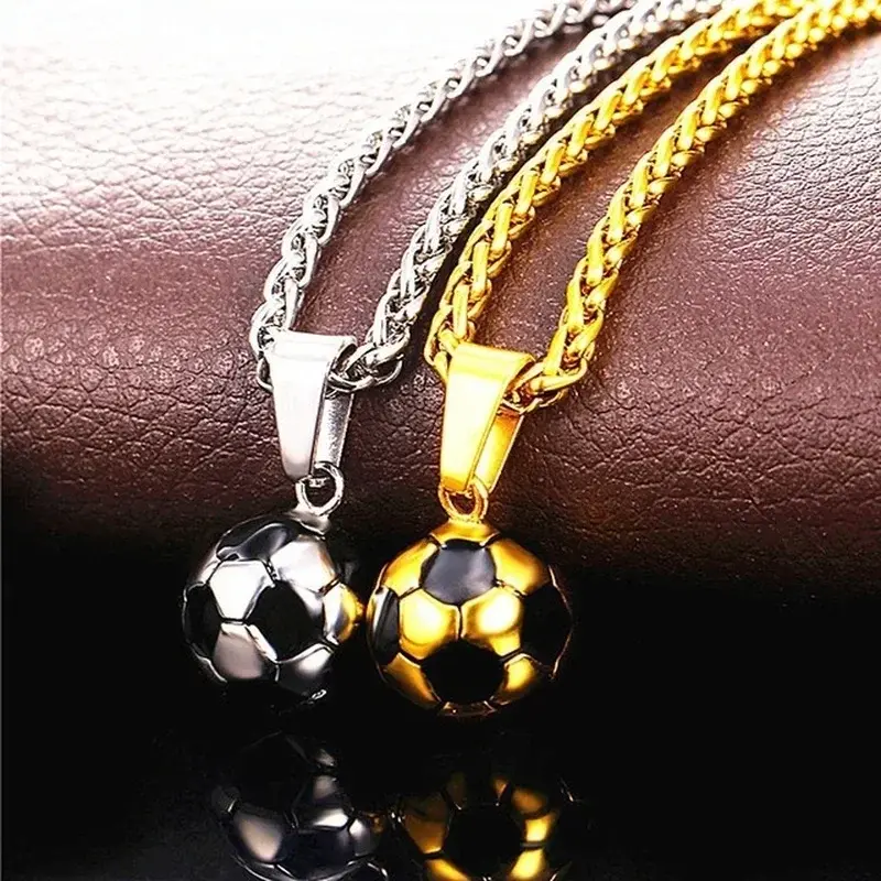 Fashion Pendant Necklaces Trendy Football Link Chain Soccer Charm Necklace Pendant Gold Color Sport Ball Jewelry Men Boy Gift