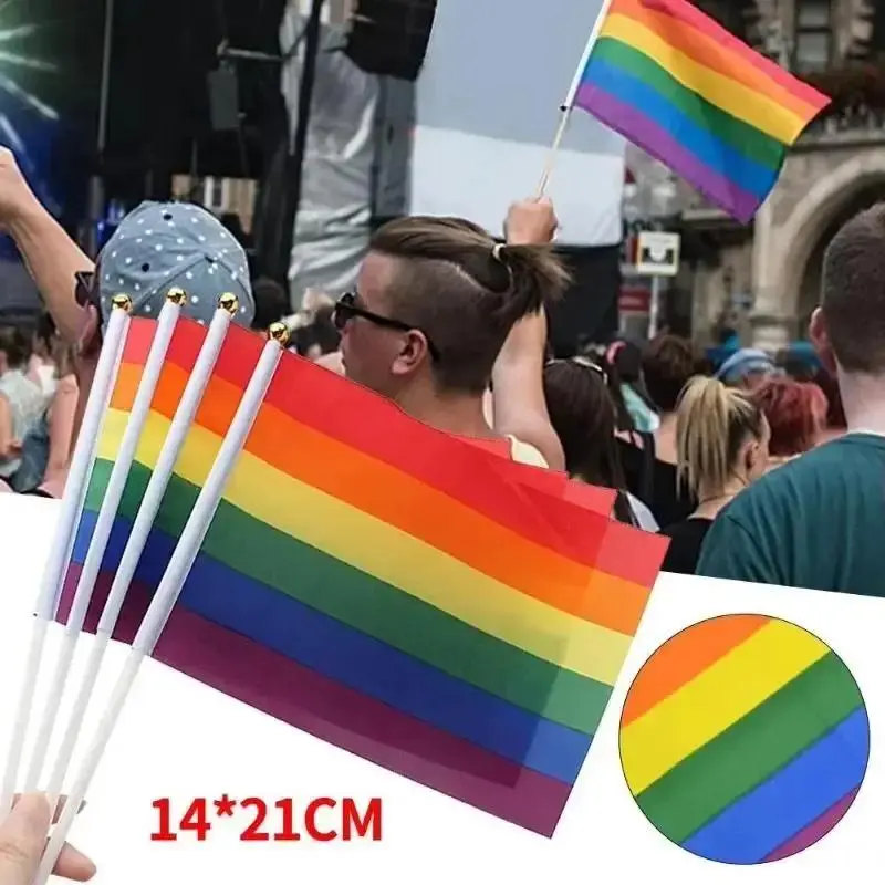 Rainbow Hand-waving Flag Lesbian Gay Bisexual Transgender LGBT Pride Flag 14x21cm Pride Month Colorful Flag Household Decoration