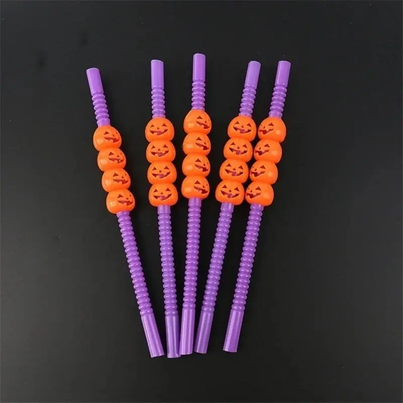 5pcs Halloween Festival Bar Party Decorations Home Party Halloween Decorations Halloween Cartoon Skull/Pumpkin Straws