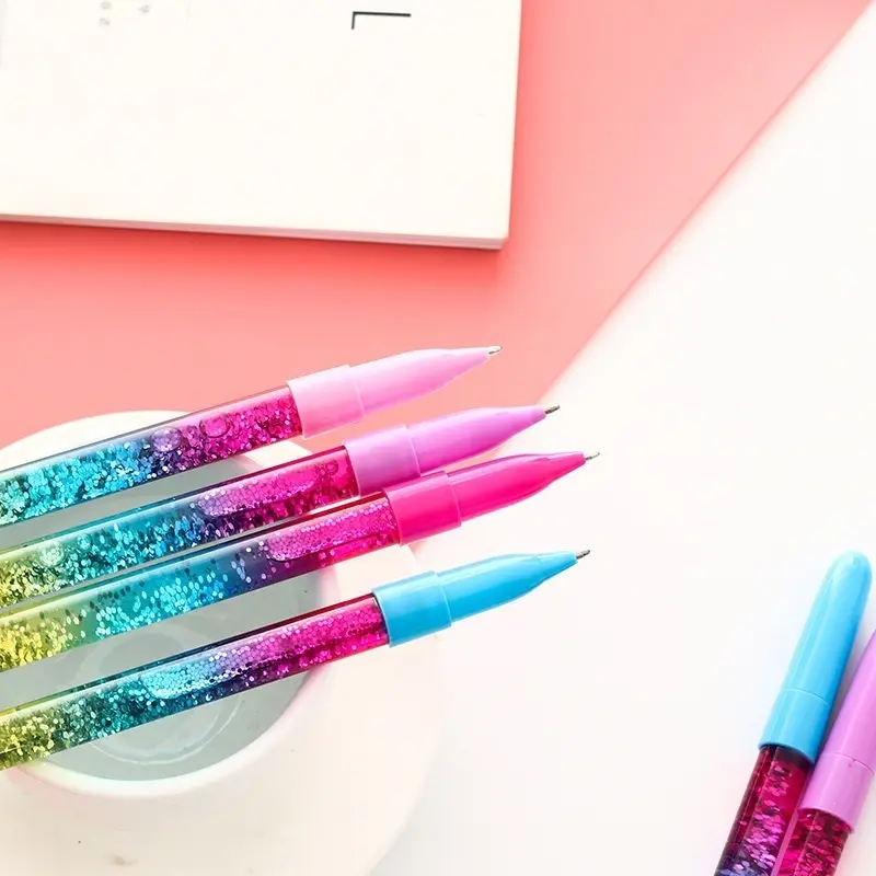 2Pcs Bling Glitter Dynamic Liquid Quicksand Pen Novelty Present Stationery Ballpen Office School Supplies Student Write Pen Tool