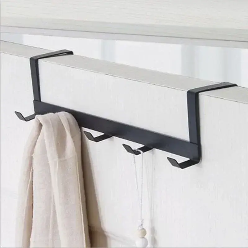 Large Load-bearing Hat Sundries Storage Rack Hook Behind The Door Punch-free Five-row Wrought Iron Clothes Bag Hook