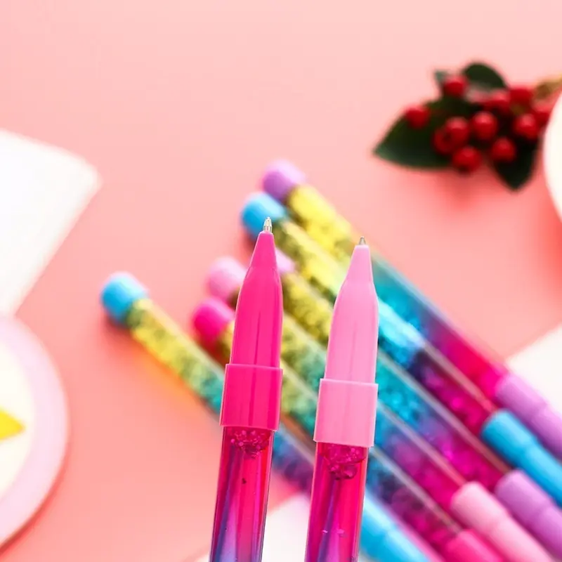 2Pcs Bling Glitter Dynamic Liquid Quicksand Pen Novelty Present Stationery Ballpen Office School Supplies Student Write Pen Tool
