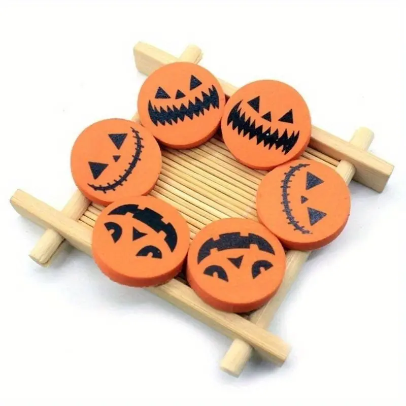 10pcs Creative Halloween Rubber Pumpkin Printing Eraser Students Stationery Suitable Classmate Study Writing Error Pencil Eraser