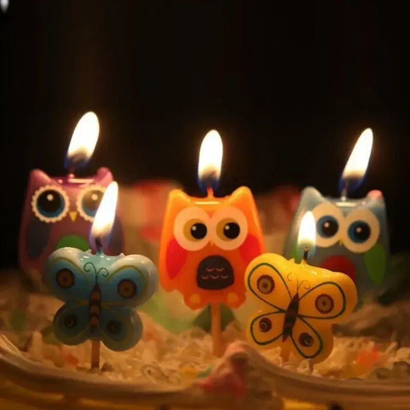 5 Pack Creative Smokeless Candles Cartoon Butterfly Owl Candles Childrens Party Supplies Cake Decorations