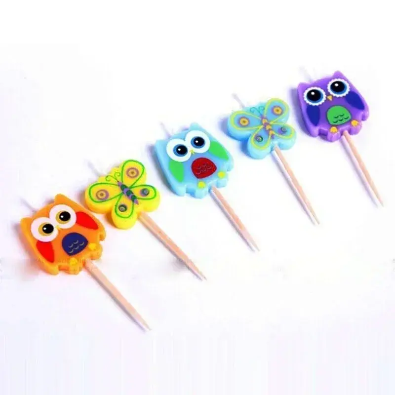 5 Pack Creative Smokeless Candles Cartoon Butterfly Owl Candles Childrens Party Supplies Cake Decorations