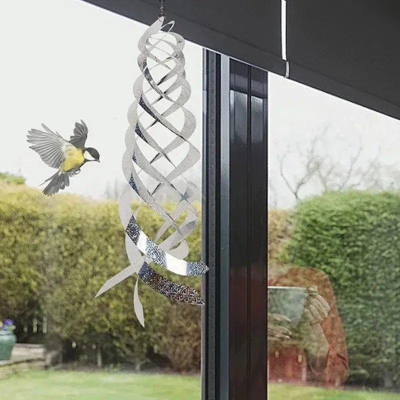 Hangable Radar Reflective Bird Repeller - Silver Spiral Wind Rotor - Effective Bird Repeller for Garden Birds