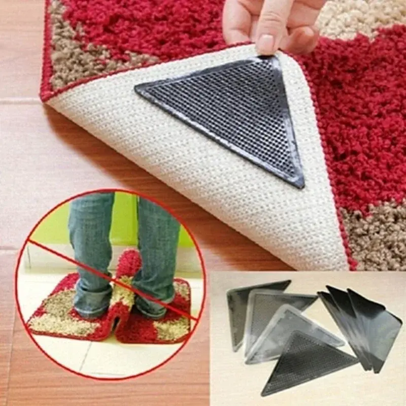 4-Piece Set Silicone Ruggies Carpet Pads Non-Slip Grip Corner Pads for Home Bathroom Living Room (Color: Black)