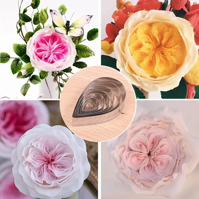7Pc/Set Waterdrop Shaped Stainless Steel Rose Petal Biscuit Knife Mold Home Pastry Molds Sugar Processing Baking Cake Decor Tool