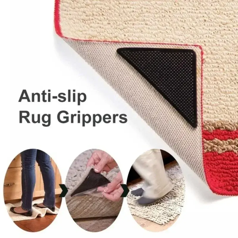 4-Piece Set Silicone Ruggies Carpet Pads Non-Slip Grip Corner Pads for Home Bathroom Living Room (Color: Black)