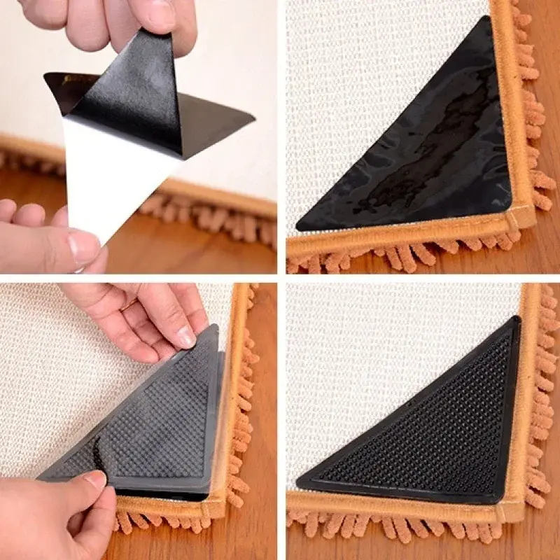 4-Piece Set Silicone Ruggies Carpet Pads Non-Slip Grip Corner Pads for Home Bathroom Living Room (Color: Black)