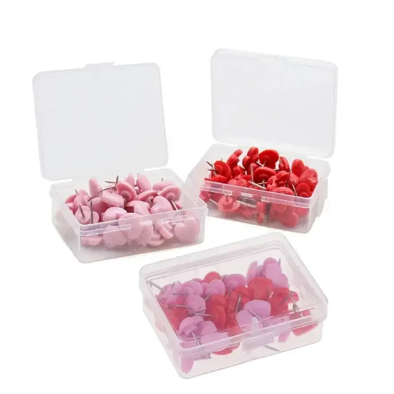 Heart Shape 50 Pack Plastic High Quality Cork Board Safety Colored Thumbtacks Pushpins Office School Accessories Supplies