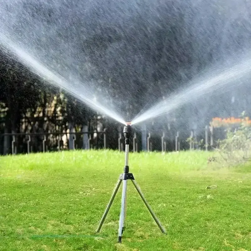 360-Degree Garden Automatic Rotating Sprinkler Sprinkler Head On Tripod Stainless Steel Outside Lawn Garden Sprinkler Tools