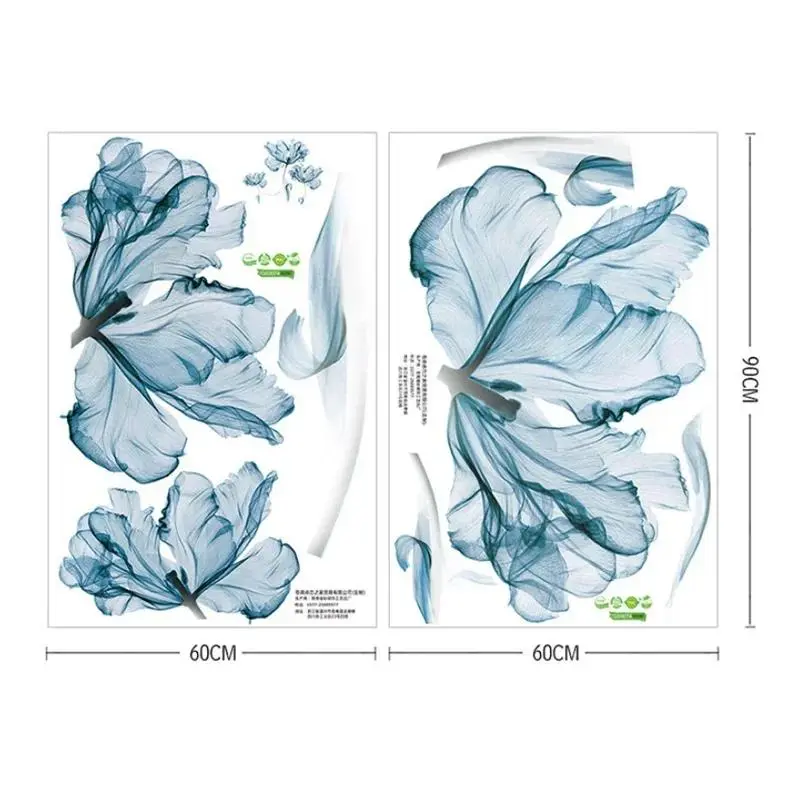 New Creative Nordic Blue Flower Wall Stickers Beautiful 3D Wall Art Decals Home Living Room Sofa Warm Background Decoration