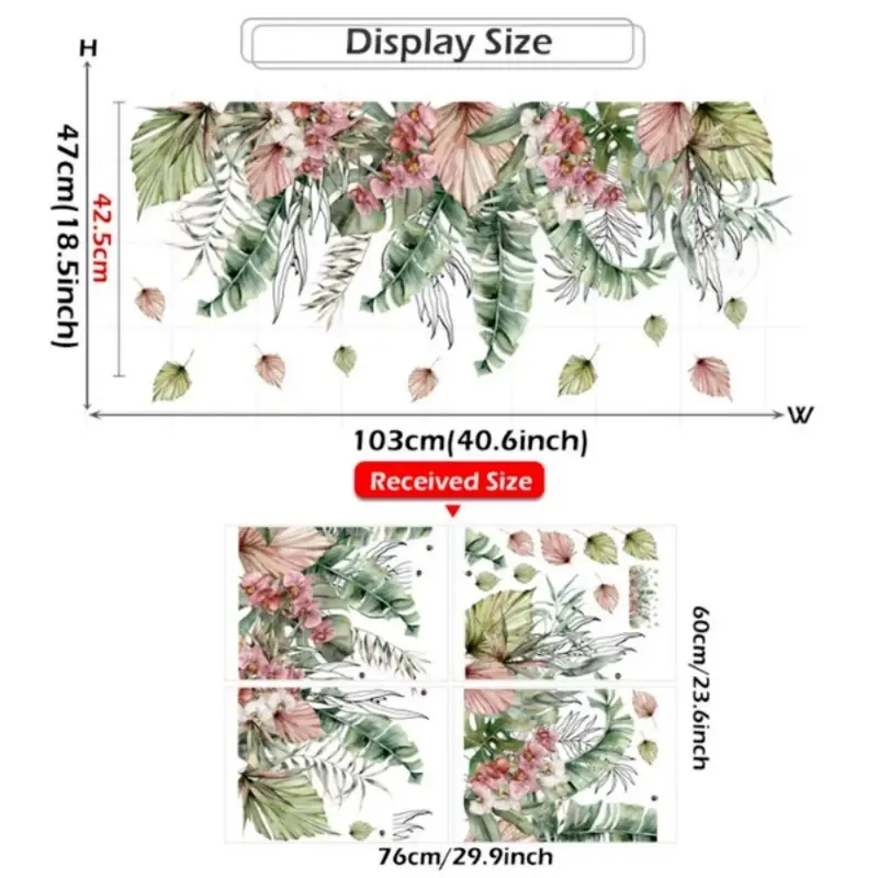 Watercolor Green Leaf Tropical Plant Wall Sticker Living Room Bedroom Wall Corner Decal Pink Leaf PVC Sticker
