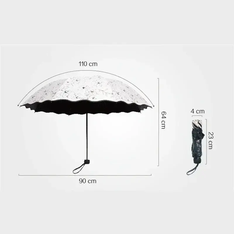 New Wave Edge Umbrella for Girls UV Protection Black Coating Hibiscus Flower Princess Fashion