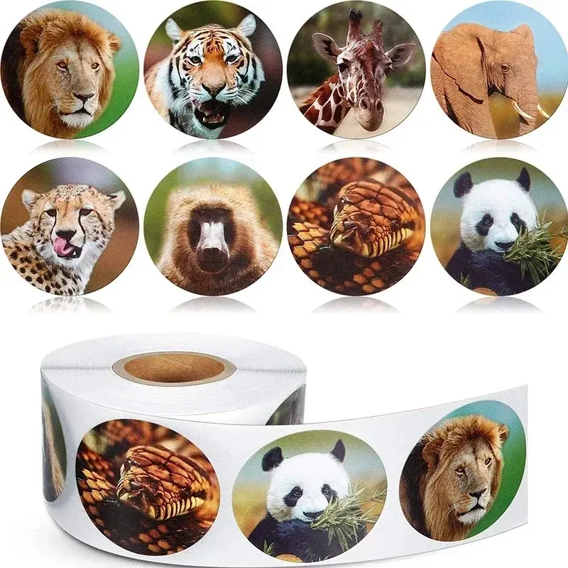 500 Sheets/Roll Zoo Animal Cartoon Stickers Childrens Classic Toys School Teacher Reward Stickers Pattern Lion Stickers