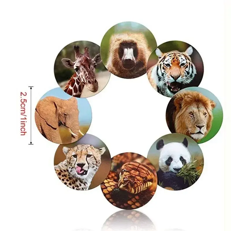 500 Sheets/Roll Zoo Animal Cartoon Stickers Childrens Classic Toys School Teacher Reward Stickers Pattern Lion Stickers