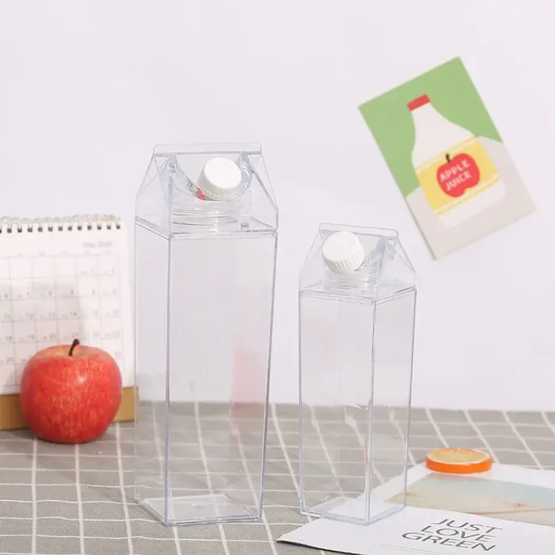 500ml/1000ml Milk Carton Water Bottle Transparent Plastic Portable Clear Box for Juice Tea  Bottles