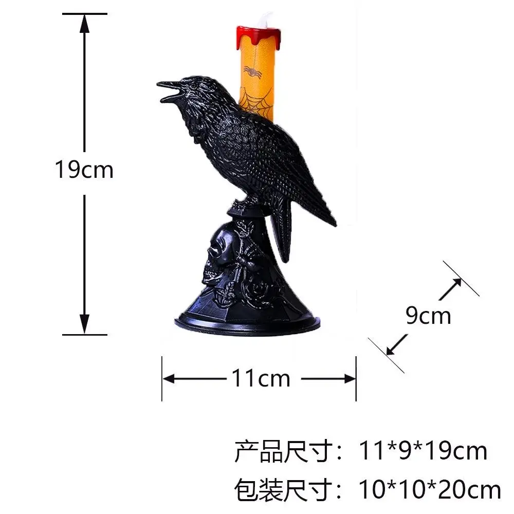 New Black Crow Statue Glowing Candlestick LED Candles Lights Halloween Home Decorations Table Lamp Scary Ornaments Home Supplies