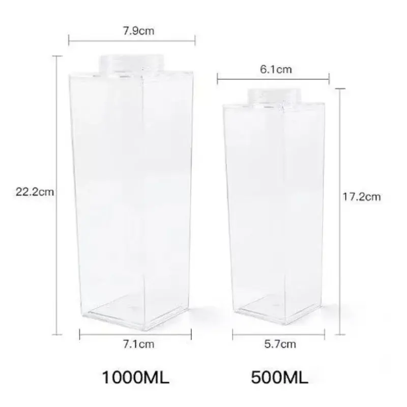 500ml/1000ml Milk Carton Water Bottle Transparent Plastic Portable Clear Box for Juice Tea  Bottles
