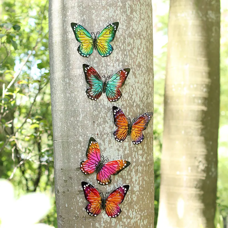 3D Metal Butterfly Decor For Outdoor Garden Decoration Animal Miniatures Statues Artwork Inspirational Sculpture Wall Decor