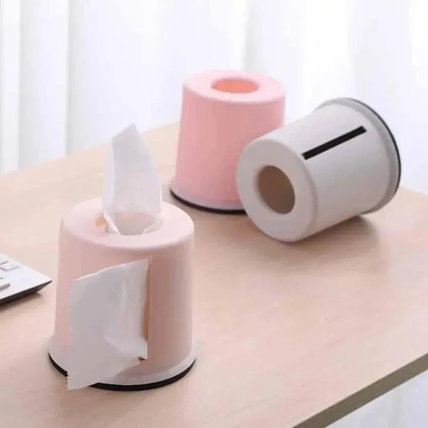 1 Pcs Plastic Tissue Box Round Living Room Pumping Box Creative Cylinder Multifunctional Household Toilet Roll Paper Storage Box