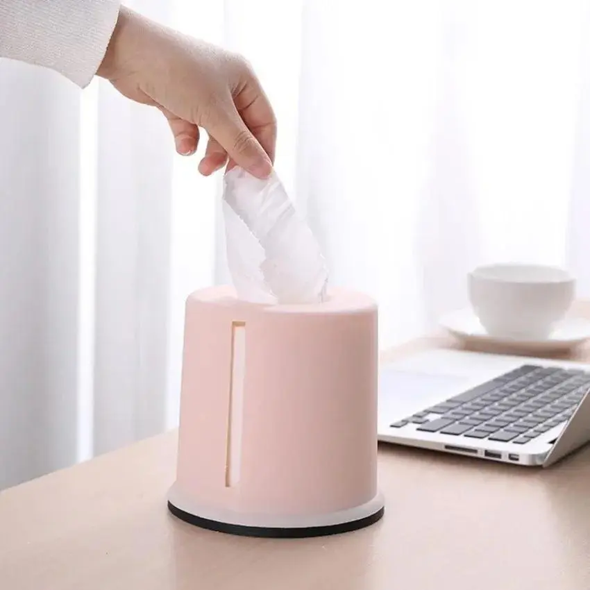 1 Pcs Plastic Tissue Box Round Living Room Pumping Box Creative Cylinder Multifunctional Household Toilet Roll Paper Storage Box