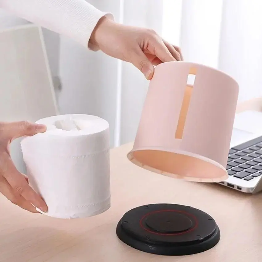 1 Pcs Plastic Tissue Box Round Living Room Pumping Box Creative Cylinder Multifunctional Household Toilet Roll Paper Storage Box