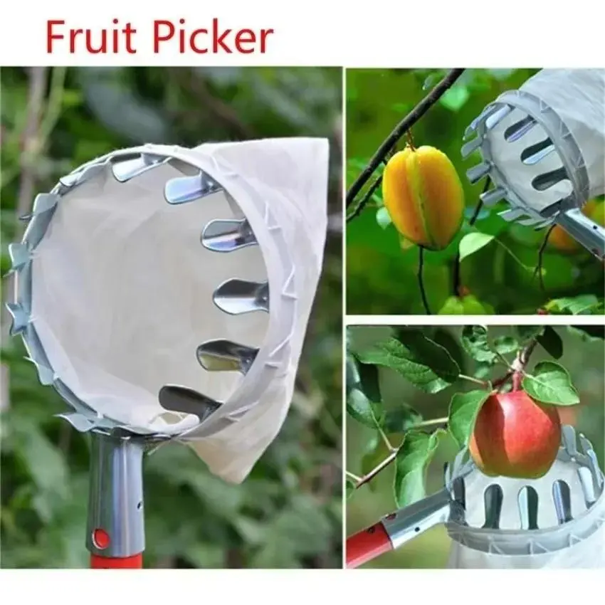 1 Pcs High Altitude Fruit Picking Stainless Steel Telescopic RodFruit Catcher Collection Pouch Farm Picker Fruit Supplies Tools