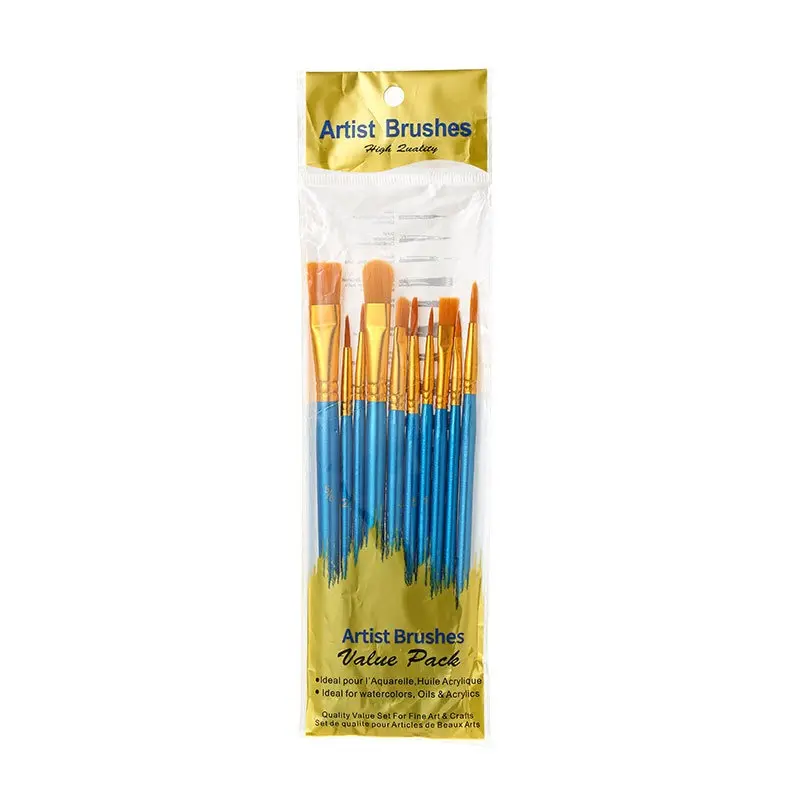 10Pcs Painting Brushes Set Art Round Flat Hair Nylon Hair Paint Brush Pen Oil Acrylic Watercolor School Art Stationery Supplies