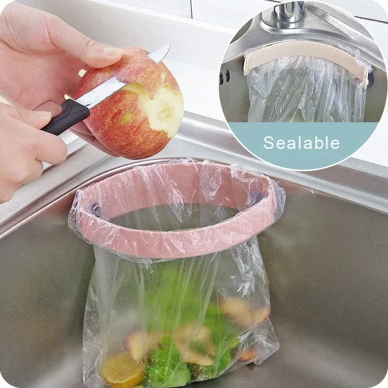 Practical Garbage Bag Holder Portable Kitchen Sink Organizer Adsorbable Storage Dish Rack Drainer Household Kitchen Accessories