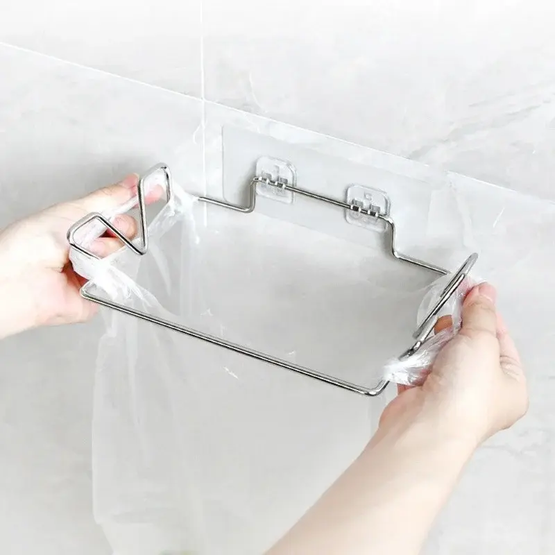 New Practical Stainless Steel Closet Garbage Kitchen Storage Household Supplies Punch-free Bracket Trash Can Rack Cabinet Door