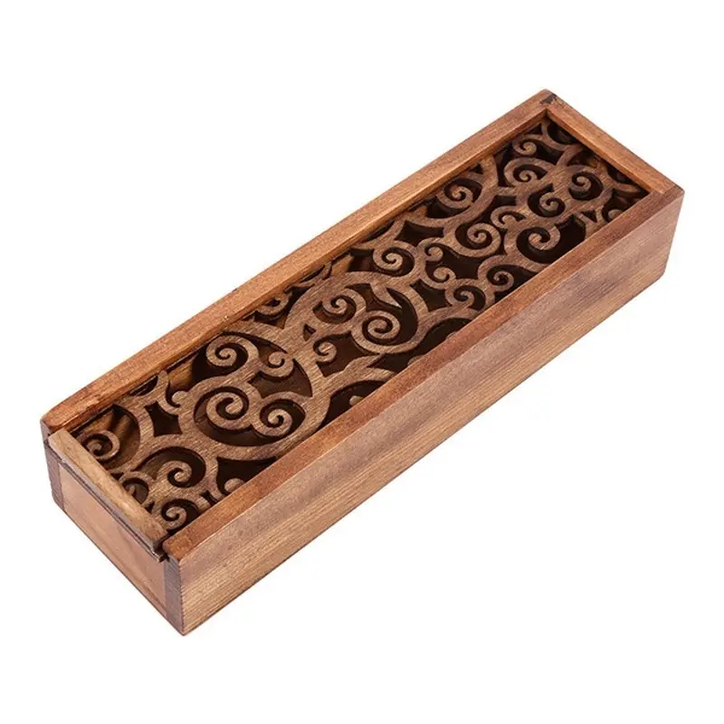 Portable Retro Box Hollow Wood Pencil Case Storage Box Students Cute Wooden Pencil Box Multi Stationery Desk Storage Accessory