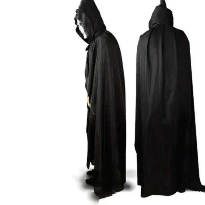 Hooded Cloak Wicca Robe Medieval Witchcraft Cape Party Costume Dress (Size: 165-170cm Color: Black)