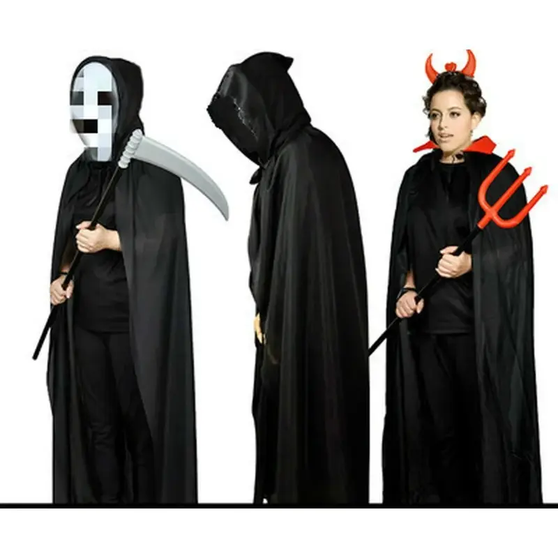 Hooded Cloak Wicca Robe Medieval Witchcraft Cape Party Costume Dress (Size: 165-170cm Color: Black)