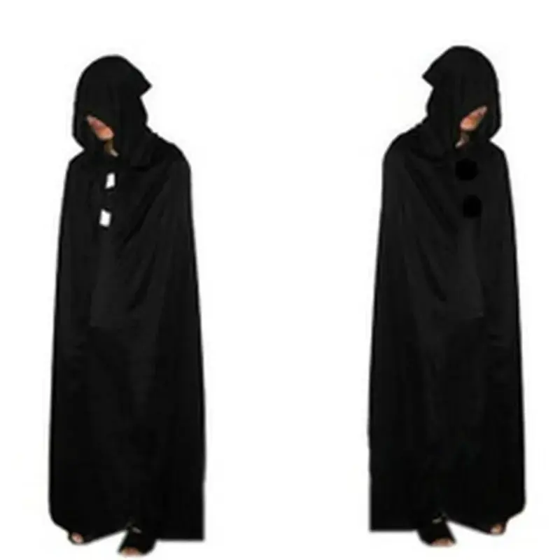 Hooded Cloak Wicca Robe Medieval Witchcraft Cape Party Costume Dress (Size: 165-170cm Color: Black)