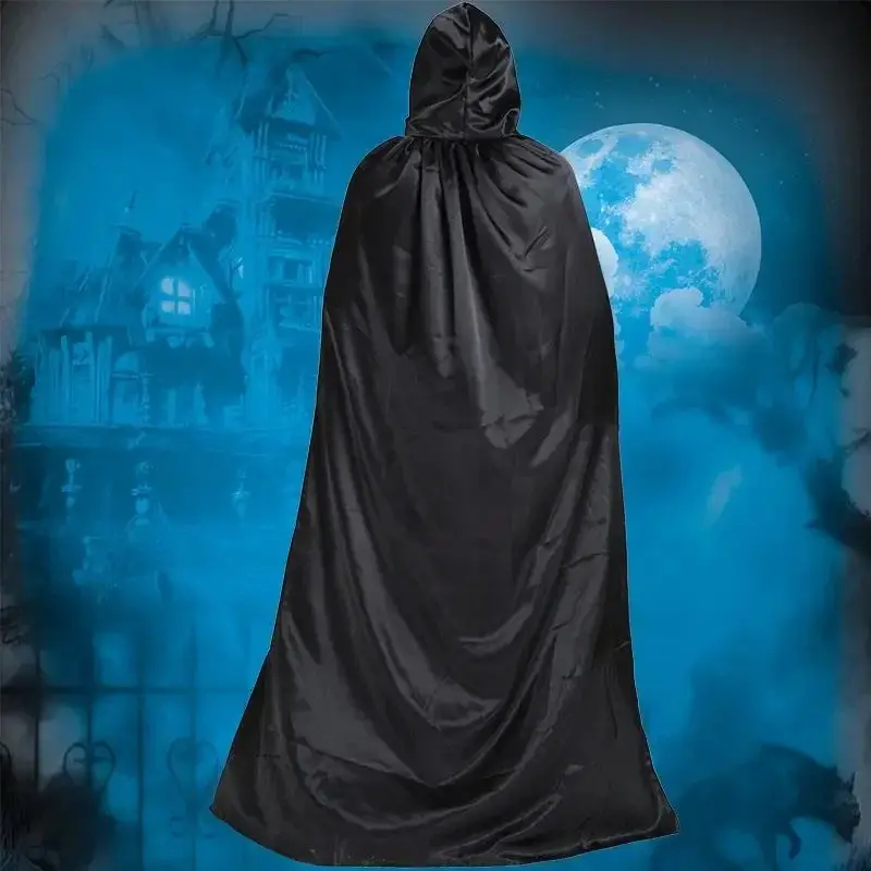 Hooded Cloak Wicca Robe Medieval Witchcraft Cape Party Costume Dress (Size: 165-170cm Color: Black)