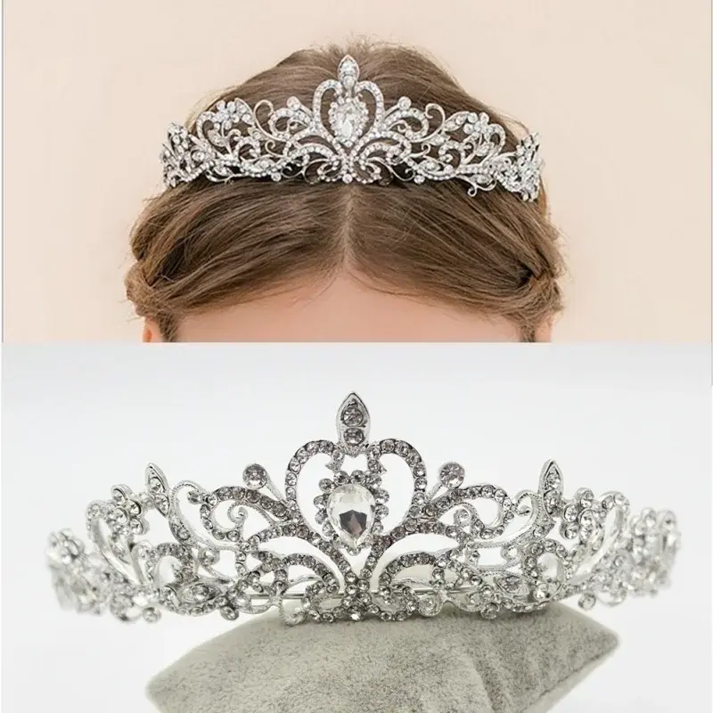 Pretty Wedding Hair Tiara Crystal Bridal Tiara Crown Silver Diadem Veil Tiaras Wedding Hair Accessory Headpieces Head Jewelry