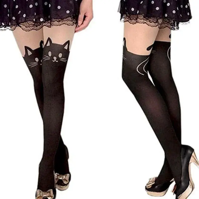 Lovely Long Socks Cartoon Animal Cat Pattern Thigh Stockings Over Knee High Socks Cat Print Women Stockings Fashion Accessories