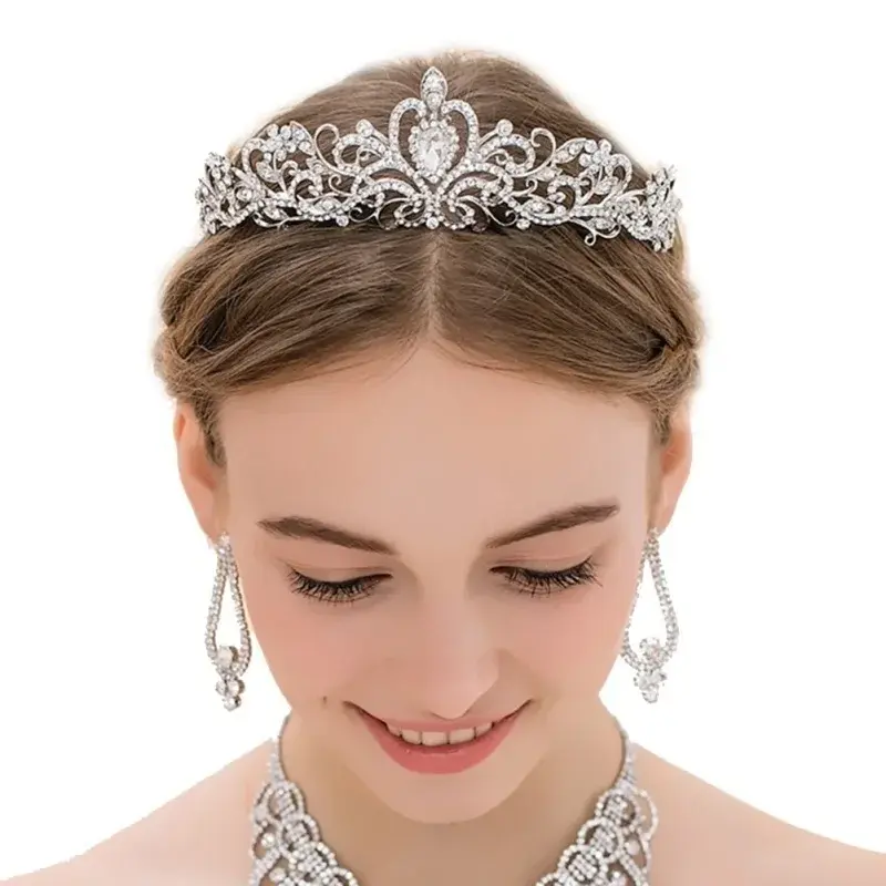 Pretty Wedding Hair Tiara Crystal Bridal Tiara Crown Silver Diadem Veil Tiaras Wedding Hair Accessory Headpieces Head Jewelry