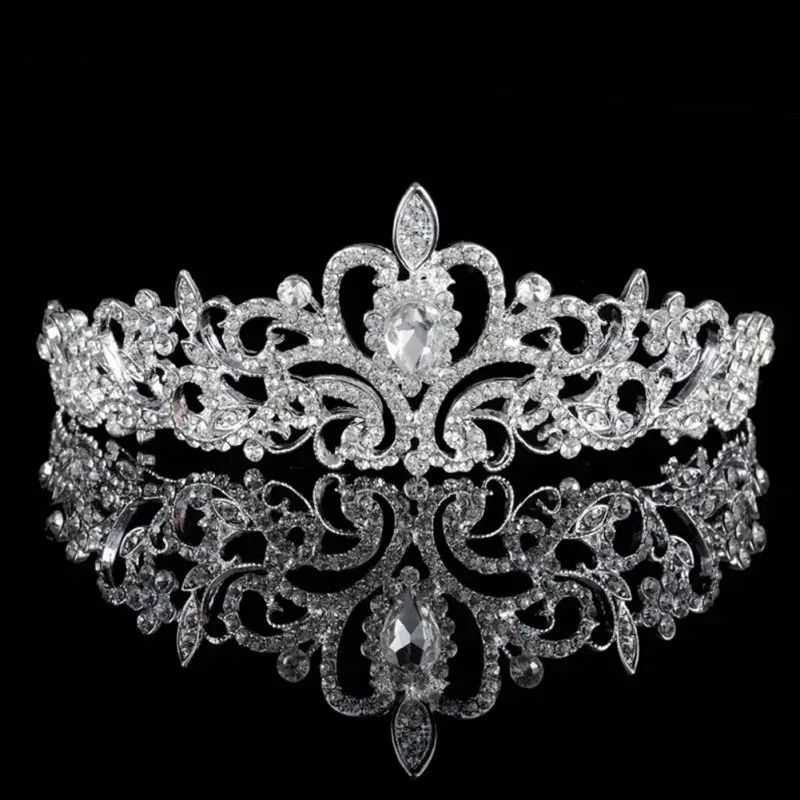 Pretty Wedding Hair Tiara Crystal Bridal Tiara Crown Silver Diadem Veil Tiaras Wedding Hair Accessory Headpieces Head Jewelry
